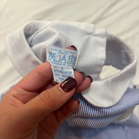 Vive La Fete Striped girls Dress with Embroidered smocked animal birthday circus - Picture 4 of 8